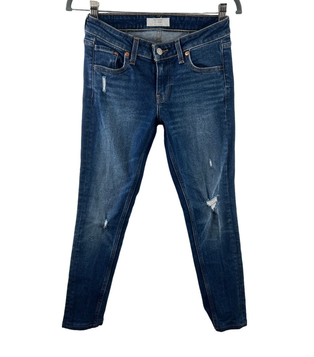 Levi's 711 Altered Blue Jeans Denim Distressed Mid-Rise Skinny Leg Zip Fly Sz 25